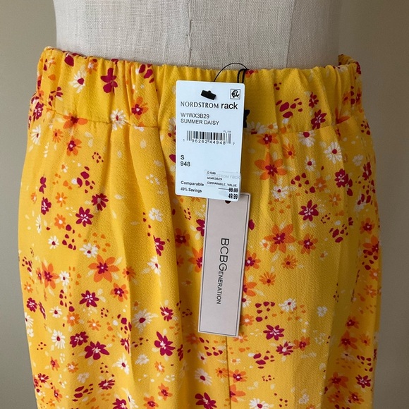 NWT BCBG Floral Yellow Button Down Midi Skirt - Picture 6 of 10